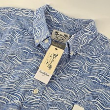 Reyn Spooner Goodfellow Mens Medium Blue White Wave Print Short Sleeve Shirt NWT picture