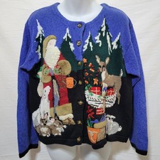Susan Bristol Cardigan Sweater Women L Santa Christmas 1999 Vintage READ picture