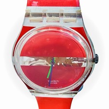 Swatch Watch Red Painted Time GK377 2002 Standards 34mm Design By Stephen Dean picture