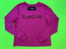 BEBE Sport Women’s Long Sleeve T-Shirt  Size SMALL Pink w/Black MSRP $49.00 picture