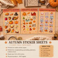 Autumn Sticker Sheets Set of 3 | Fall Thanksgiving Scrapbook & Journal Stickers picture