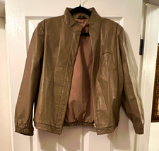 Vintage Beige Leather Bomber Jacket L 21in Chest Made in Korea picture
