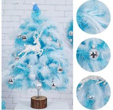 Blue Mini Christmas Tree w/Feather Ornament Cedar Home Office Decor Decoration picture