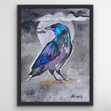ARivers Impressionistic Modern Art 12x16 Raven Painting Canvas Signed Original picture