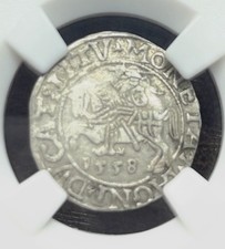 AU-50 Rare 1558 Sigismund II Augustus 1/2 Groat Poland Lithuania Silver Coin picture