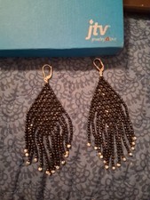 Jtv Black Beaded Fringe Earrings Dangle Boho Artisan  .925 picture