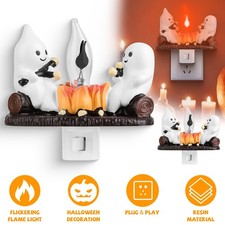 2Pcs Ghost Campfire Flickering Flame Night Light Indoor 3D Funny Halloween Night picture