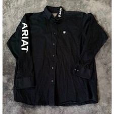 Ariat Mens Western Shirt Black Long Sleeve Logo Embroidery Button Down Size M picture