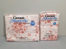 NOS VTG Cannon Monticello Twin Fitted Sheet With 2 Pillowcases Pink Floral  picture