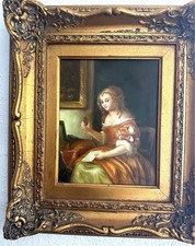 Antique Vintage Signed Original J. Rankin Oil Painting of a Lady, Oil on Board picture