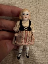 Antique German All Bisque Doll 2.75” Molded Blonde Hair Regional Costume Hertwig picture