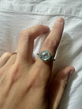 18k White Gold Aquamarine Halo Cocktail Ring Size 7 picture