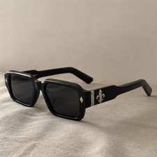 Men’s Oversized Rectangle Black Sunglasses Silver Fleur De Lis UV400 Retro picture