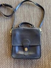 Vintage Coach Station Bag 5130 Black Leather Crossbody Turnlock USA picture