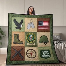 Personalized Military Veteran Quilt Blanket Custom Name US Army Throw Gift picture