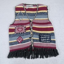 Vintage Bon Magique Hand Knit Sweater Vest Patchwork Fringe Boho M picture