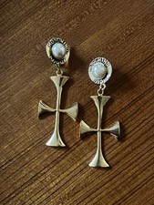 Rare Vintage 1980’s Franco MOSCHINO Giant Crucifix Gold Tone Clip on Earrings picture