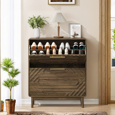 31.5 Walnut Shoe Cabinet, Mid-Century Modern Freestanding Shoe Cabinet, picture