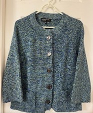 Jones New York Collection Blue Green Marled Knit Button Front Cardigan L NWOT picture