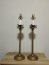 Vintage Hollywood Regency Gold Palm Frond Table Lamps Pair Tropical Mid Century picture