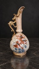 Antique Royal Bonn F.A. Mehlem Floral Ewer Gilt Dragon Handle 12