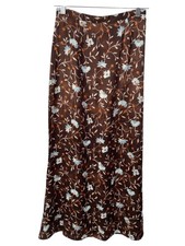 Vintage Harolds Maxi Skirt Size 6 Floral A-Line Brown Blue Rayon Bohemian Retro  picture