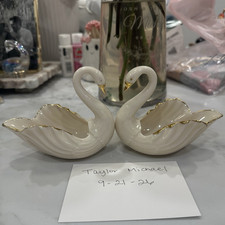 Vintage Pair of Lenox Porcelain Swan Trinket Dishes with 24k gold trim picture
