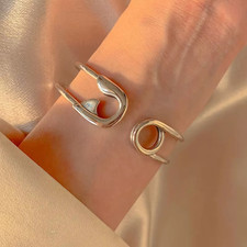Gorgeous Safety Pin Adjustable Cuff Bracelet | 925 Sterling Silver Stamped picture