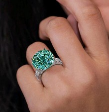 RARE 20.00 Ct Certified Round Cut Blue Treated Diamond Solitaire Ring 925 Silver picture
