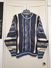 Vintage Lorenzo Coogi Style 3D Knit Sweater Mens M Blue Multicolor Cotton Blend  picture