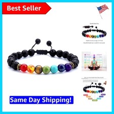 Elegant 8mm Lava Rock Chakra Bracelet - Adjustable Braided Design for Meditation picture