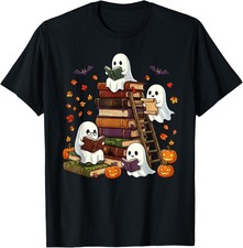 Cute Ghost Reading Book Lovers Halloween Autumn Fall T-Shirt unisex T-Shirt picture