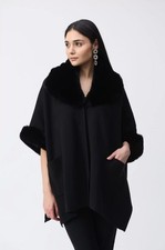 New Joseph Ribkoff Faux Fur Trim Oversized Cape One Size Oversized  picture