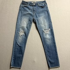 Papaya Distressed Skinny Jeans Womens Size 11 Blue Denim Raw Hem Stretch picture