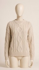 AUTOMET Women's Cream Oversized Cable Knit Crew Neck Sweater Long Sleeve M picture