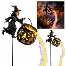 Halloween Witch Cauldron Garden Stake Lights Cascading Multicolor LED Waterfall picture