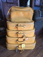 Vintage Yellow Soft Side Luggage Set Made Korea Nesting Suitcases MCM Retro 70s picture