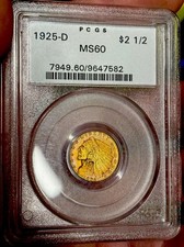 $2.50 Gold Indian 🔴RARE Orange/Red TONED 1925-D MS60 PCGS OLD HOLDER, OBO picture