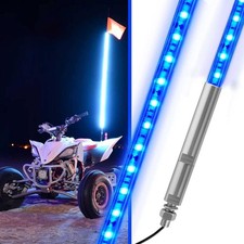 Pair 3FT Blue Lighted LED Whip Antenna 2 Flag Pole for Semi Trucks Rig 4Wheeler picture
