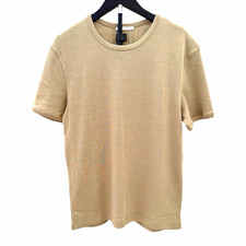 ZARA men’s Beige Knit Cotton Crew Neck Short Sleeve T-Shirt Size L picture