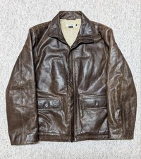1990s vintage J.CREW leather jacket L broke-in PATINA semi-distressed coat brown picture