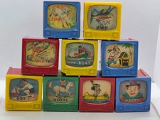 Set of 9 Vintage 1960s Kohner Vari-Vue Color TV Toy Blocks – Lenticular Wiggle/F picture