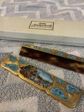 Vintage Italian 800 Silver Gilt Guilloche Enamel Purse Comb Case Fragonard Scene picture
