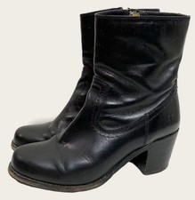 Vintage Frye Black Leather Zip-Up Short Boots, Women's Sz 7.5, Made in Mexico picture