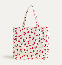 NWT J.CREW Cherry Print Printed Reusable Everyday Tote SEA SALT CRIMSON CINDERS picture