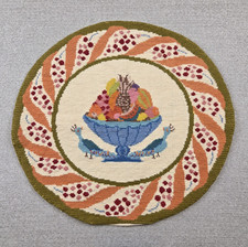 Vintage Handmade Greek Embroidered Peacock / Fruit Round Pillow Cover 19