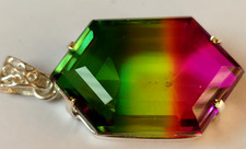 AAA+ Large Tourmaline 94 Ct. Fancy Cut 925 Sterling Silver Pendant Gift for Her picture