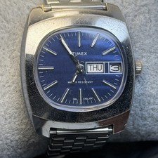 Serviced 1979 Timex Manual Mechanical Watch Restored Runs Blue TV Dial Day Date picture
