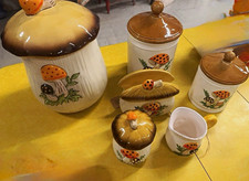 8 pc Sears Merry Mushrooms Vintage Ceramic Cookie Jar Canis picture