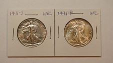 1941 P & S WALKING LIBERTY HALVES 2 UNCIRCULATED SILVER 50C Coins picture